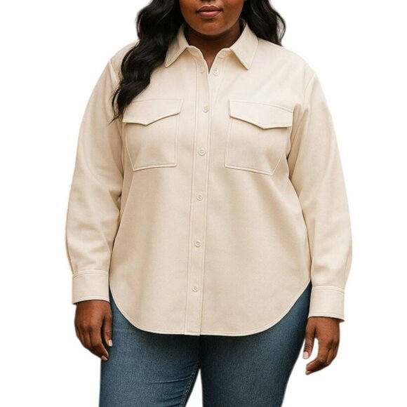 The Drop Plus Size 3X Shacket Shirt Jacket Lisadnyc Faux Leather Long Layering - Picture 1 of 11